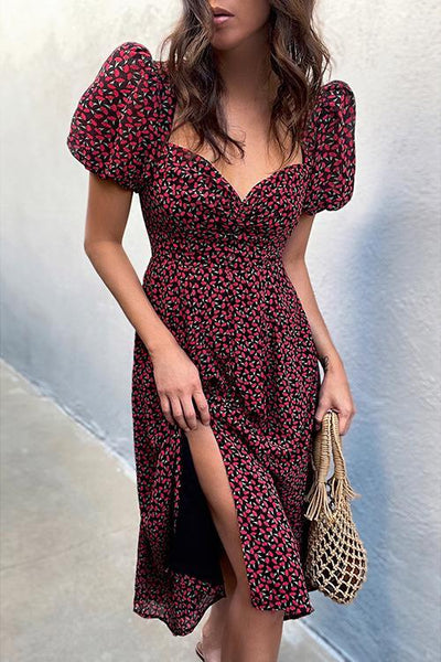 Floral Print Puff Sleeve Dress