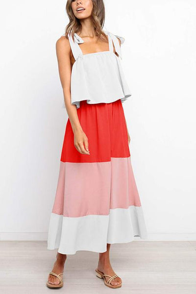 Color Block Bow Slip Maxi Dress - girlyrose.com