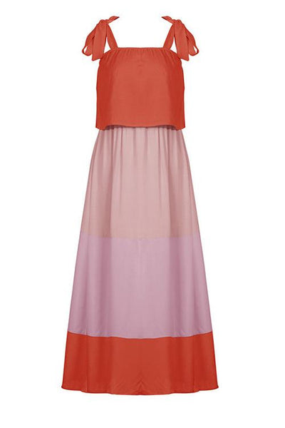 Color Block Bow Slip Maxi Dress - girlyrose.com