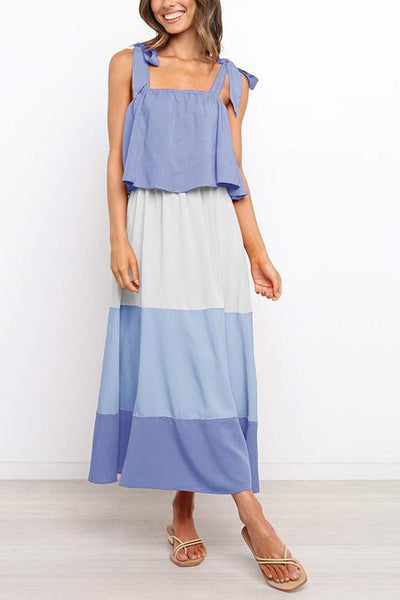 Color Block Bow Slip Maxi Dress - girlyrose.com