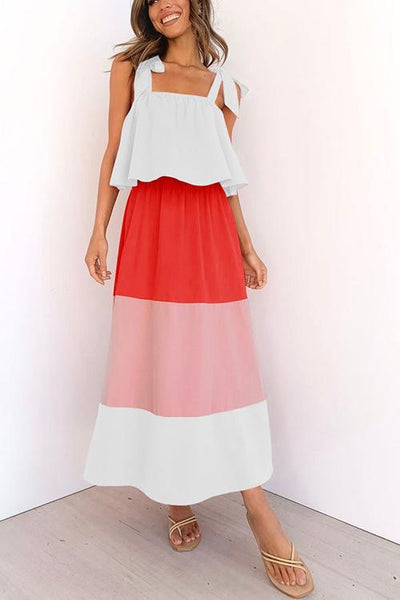 Color Block Bow Slip Maxi Dress - girlyrose.com