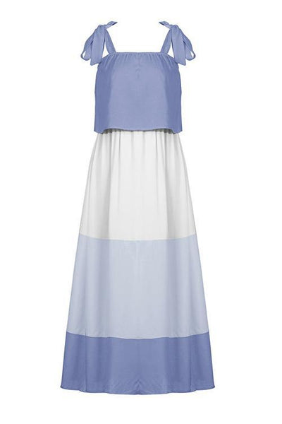 Color Block Bow Slip Maxi Dress - girlyrose.com