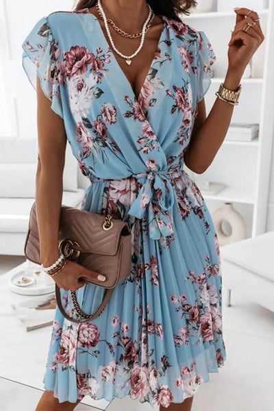 Floral Print V Neck Dress - girlyrose.com