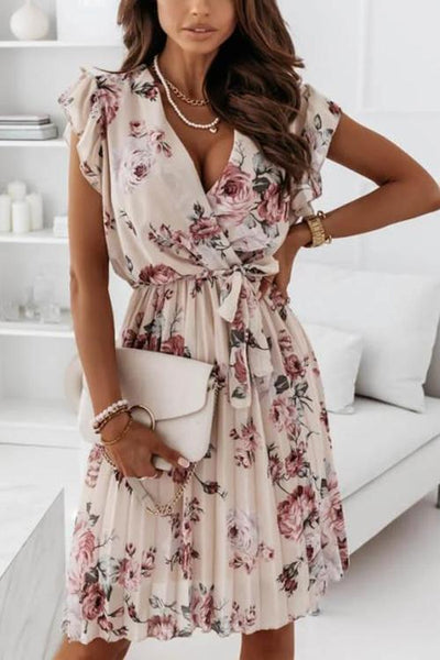 Floral Print V Neck Dress - girlyrose.com