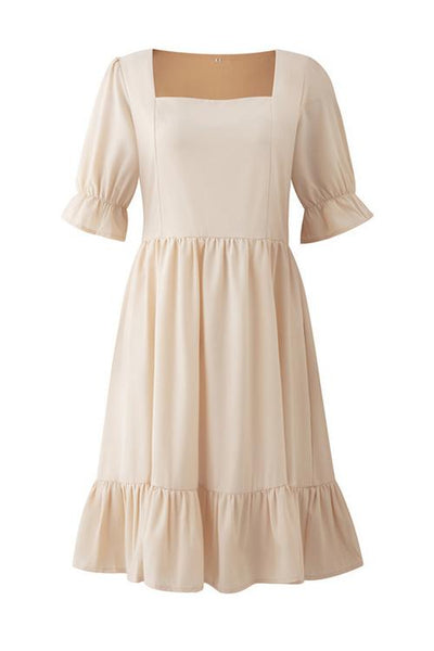 Square Neck Ruffels Puff Sleeve Mini Dress - girlyrose.com