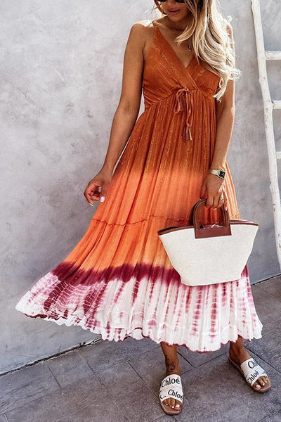 Gradient Lace Up Slip Maxi Dress - girlyrose.com