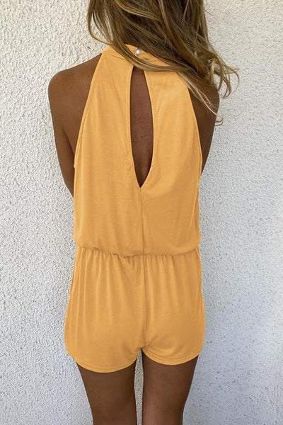 Solid Sleeveless Open Back Romper