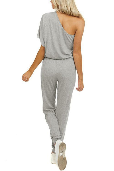 One Shoulder Drawstring Jumpsuits - girlyrose.com