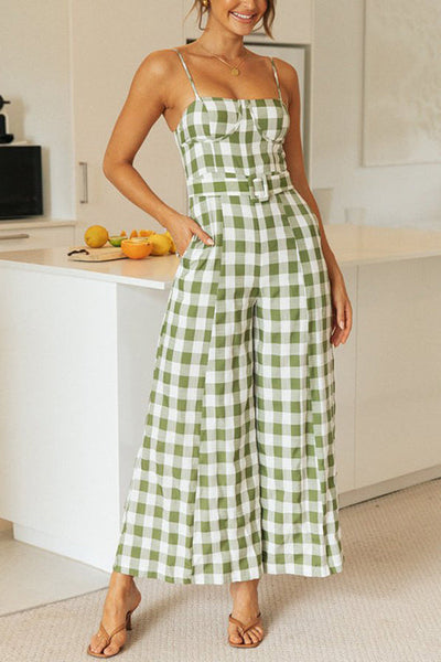 Plaid Wide Leg Slip Jumpsuits