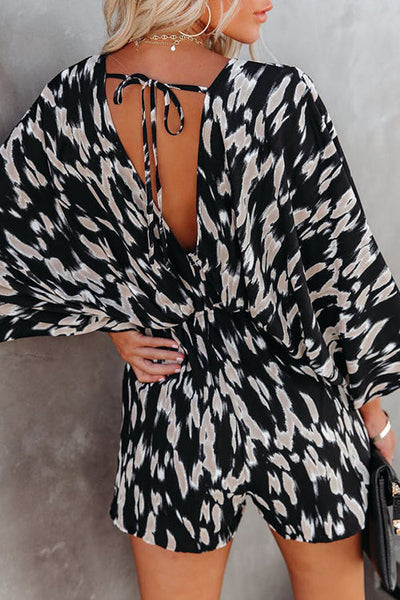 Leopard V Neck Kimono Romper