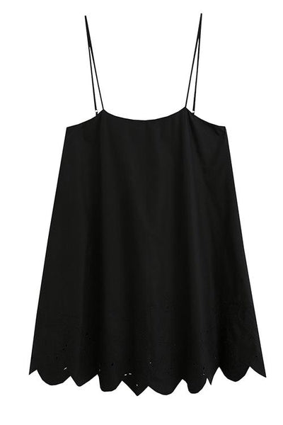 Hollow Embroidery Hem Slip Mini Dress - girlyrose.com