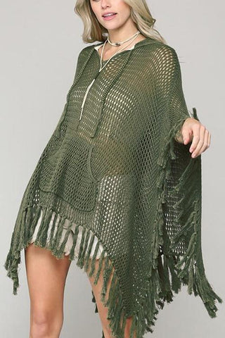 Hollow Tassels Hooede Cover Up - girlyrose.com