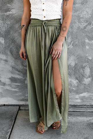 Slit Drawstring Maxi Skirts - girlyrose.com