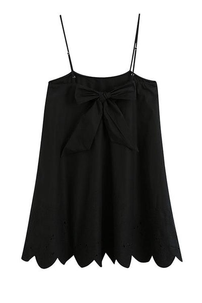 Hollow Embroidery Hem Slip Mini Dress - girlyrose.com