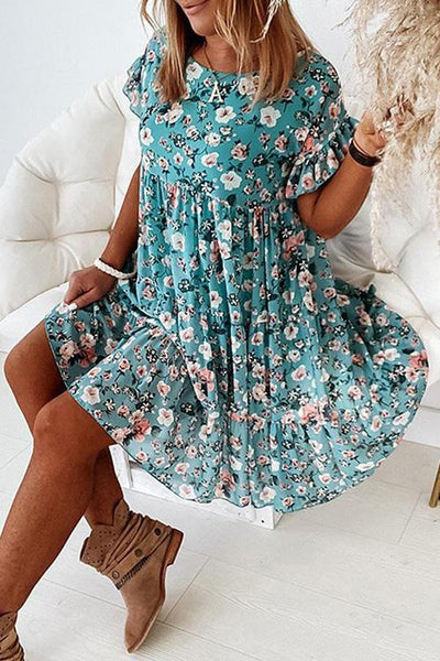 Floral Print Ruffles Midi Dress - girlyrose.com