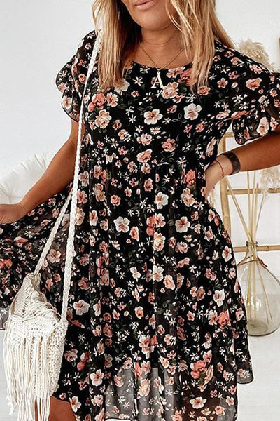 Floral Print Ruffles Midi Dress - girlyrose.com