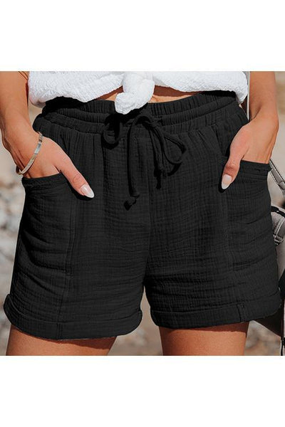 Solid Pockets Drawstring Shorts - girlyrose.com