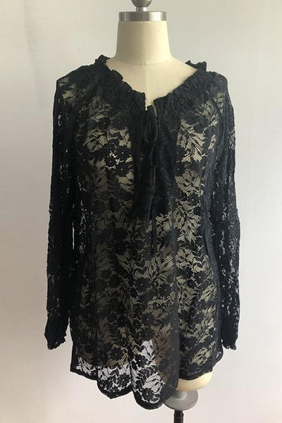 Lace Loose Long Sleeve Blouse - girlyrose.com