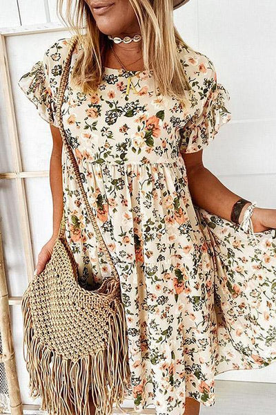 Floral Print Ruffles Midi Dress - girlyrose.com