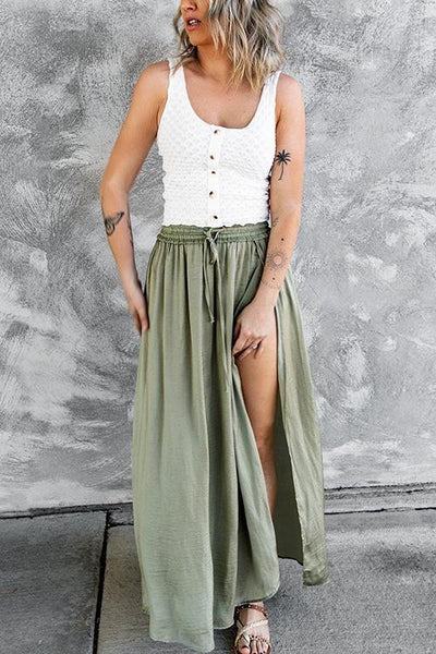 Slit Drawstring Maxi Skirts - girlyrose.com