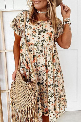 Floral Print Ruffles Midi Dress - girlyrose.com