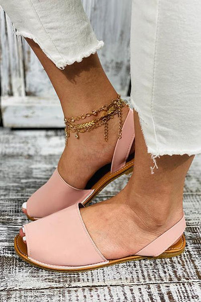 Faux Leather Peep Toe Slingback Sandals - girlyrose.com