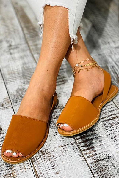 Faux Leather Peep Toe Slingback Sandals - girlyrose.com