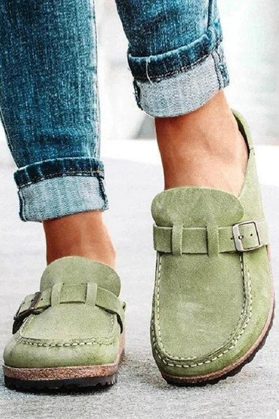 Closed Toe Slip On Slingbacks Nubuck Flat Sandals