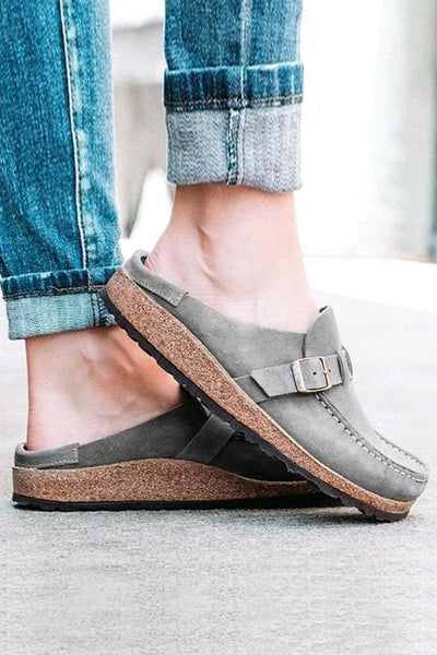 Closed Toe Slip On Slingbacks Nubuck Flat Sandals