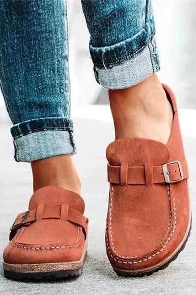 Closed Toe Slip On Slingbacks Nubuck Flat Sandals