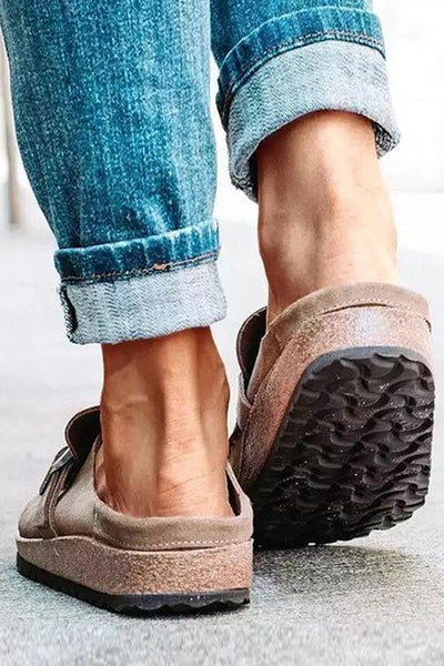 Closed Toe Slip On Slingbacks Nubuck Flat Sandals