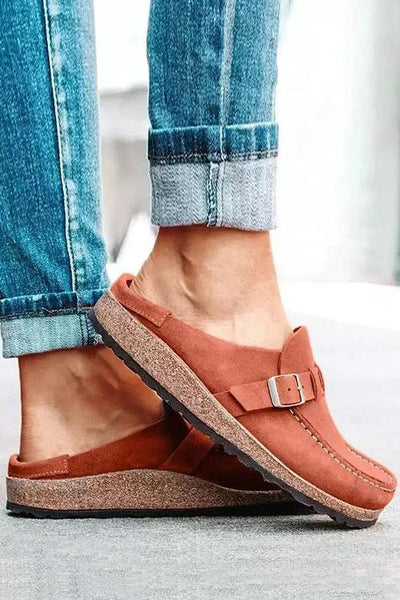 Closed Toe Slip On Slingbacks Nubuck Flat Sandals