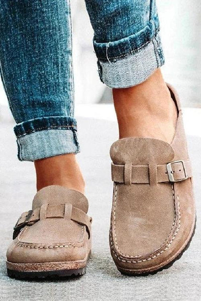 Closed Toe Slip On Slingbacks Nubuck Flat Sandals