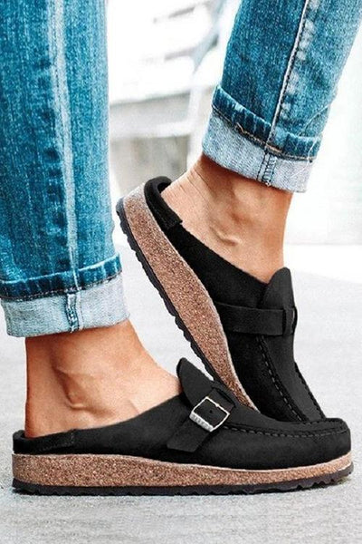 Closed Toe Slip On Slingbacks Nubuck Flat Sandals