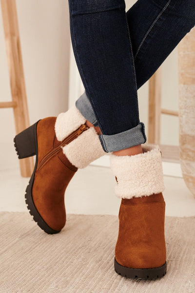 Sherpa Cuff Chunky Heel Booties