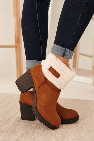 Sherpa Cuff Chunky Heel Booties