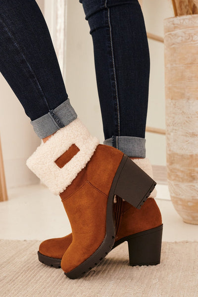 Sherpa Cuff Chunky Heel Booties