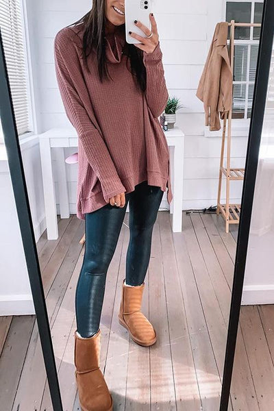 Cowl Neck Slit Sweater