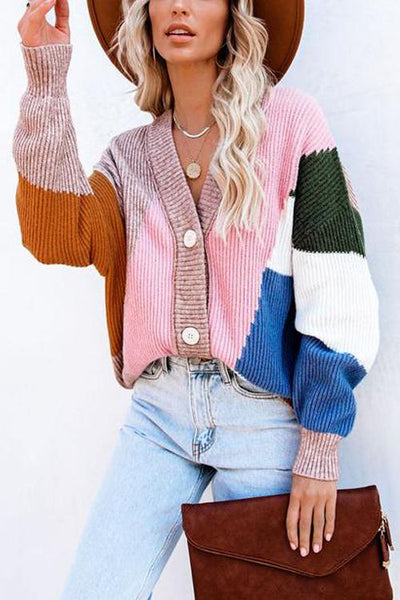 Color Block Button Cardigan - girlyrose.com