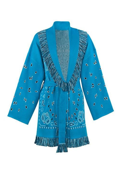 Paisley Print Tassels Belted Cardigan