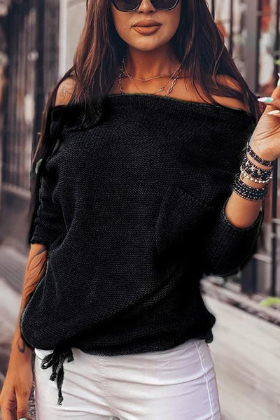 Loose Off-shoulder Pocket Sweater