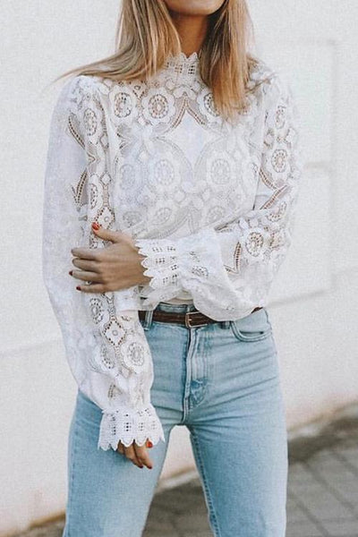 Lace Hollow Puff Sleeve T Shirt