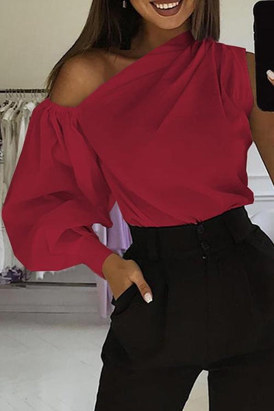 One Shoulder Puff Sleeve Blouse