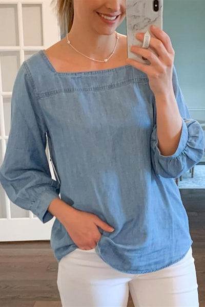 Square Neck Loose Denim Shirt