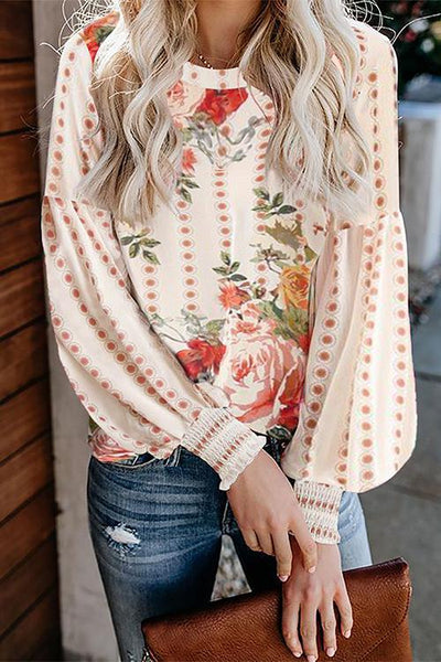 Floral Print Puff Long Sleeve Blouse