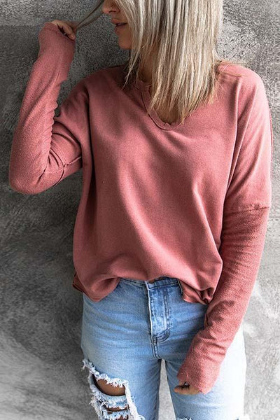 Stitching V Neck Long Sleeve Sweatshirt