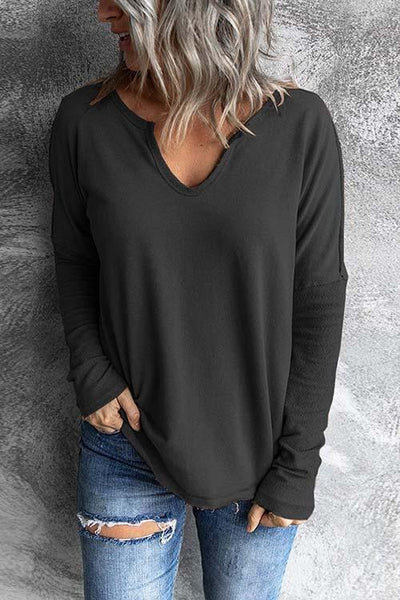 Stitching V Neck Long Sleeve Sweatshirt