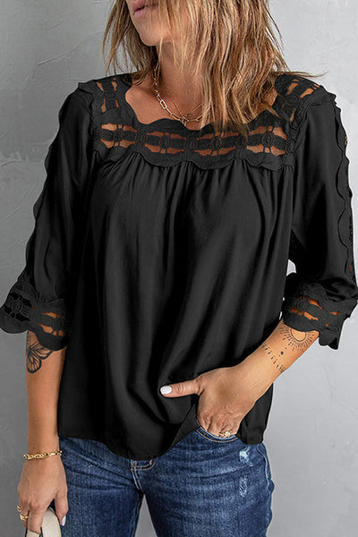 Crochet Trim Hollow Blouse