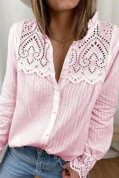 Hollow Lace Button Long Sleeve Shirt