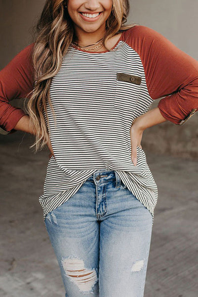 O Neck Long Sleeve Striped Raglan Top